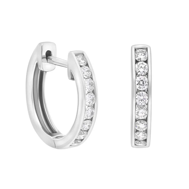18ct White Gold Diamond 0.24ct channel Set Hoop Earrings