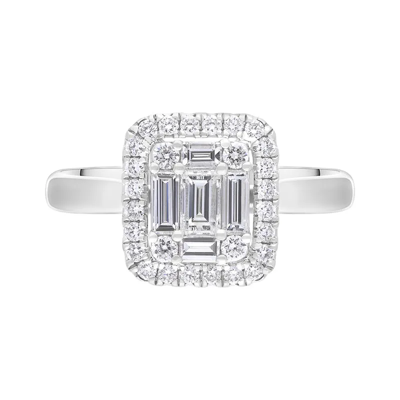 18ct White Gold Diamond Baguette Cut Vintage Style Cluster Ring