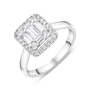 18ct White Gold Diamond Baguette Cut Vintage Style Cluster Ring