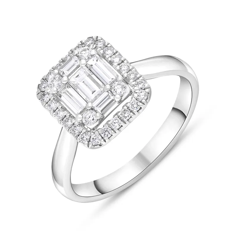 18ct White Gold Diamond Baguette Cut Vintage Style Cluster Ring