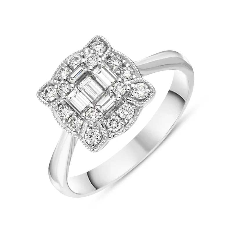 18ct White Gold Diamond Baguette Round Brilliant Cut Cluster Ring
