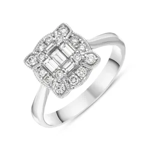 18ct White Gold Diamond Baguette Round Brilliant Cut Cluster Ring
