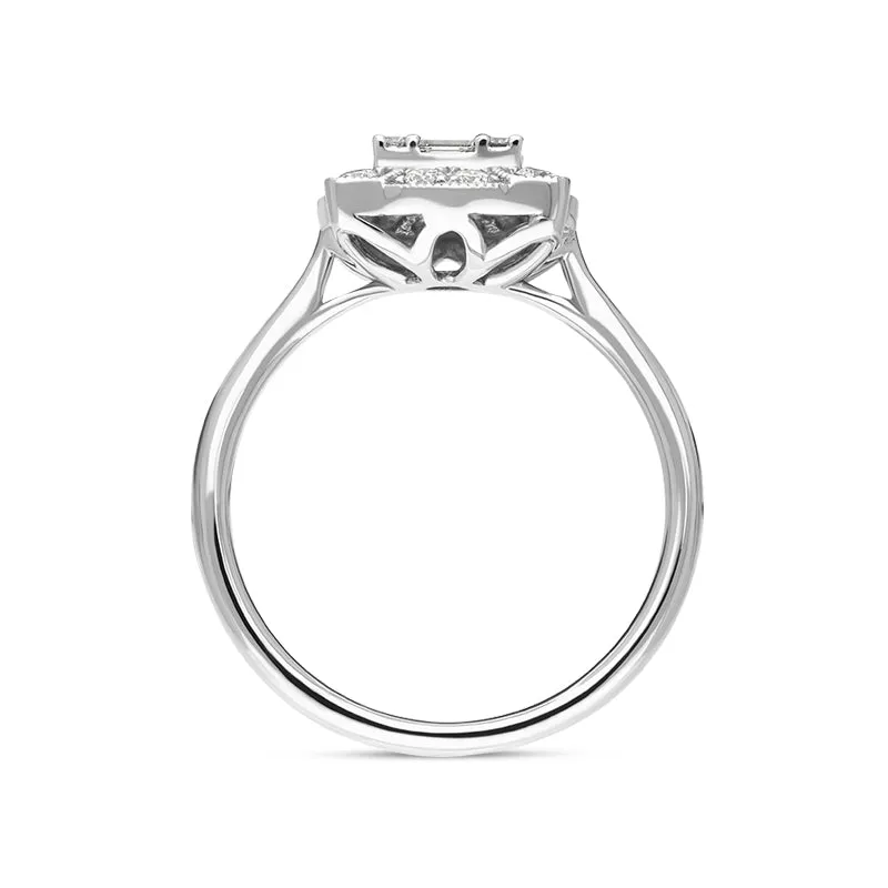18ct White Gold Diamond Baguette Round Brilliant Cut Cluster Ring