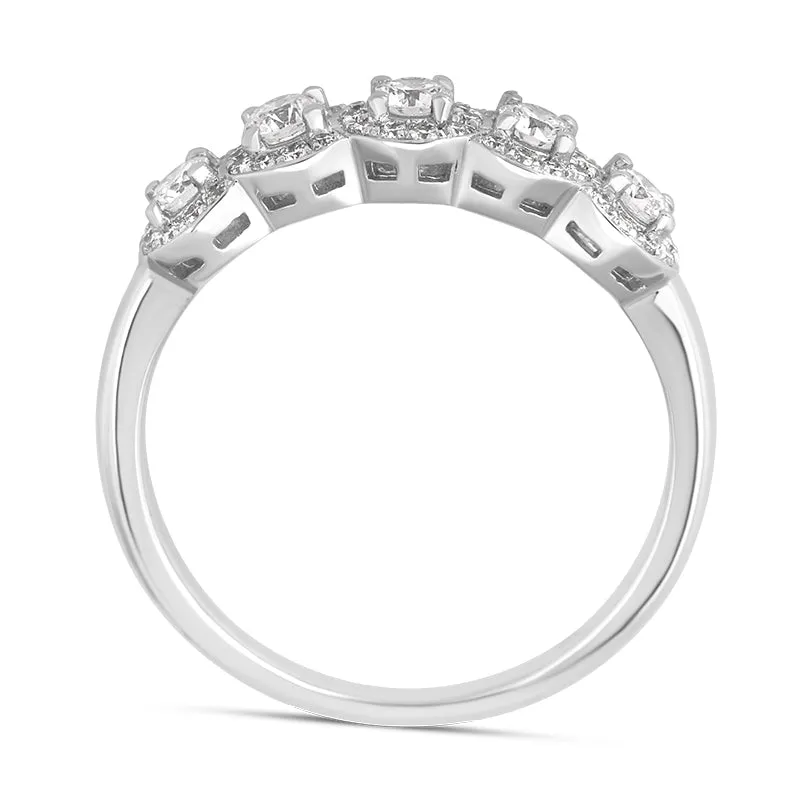 18ct White Gold Diamond Five Stone Pave Cluster Ring