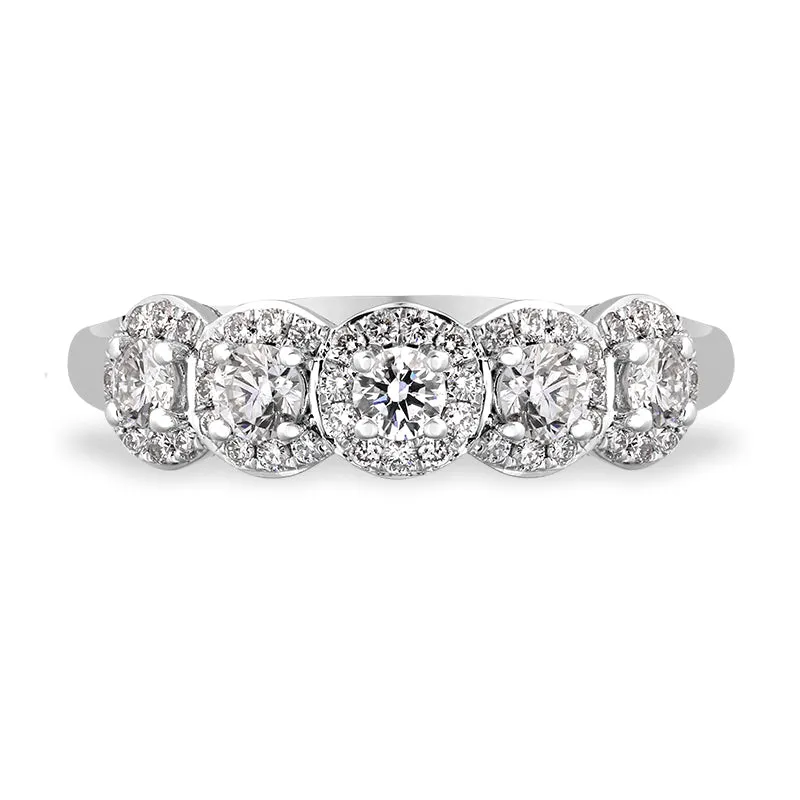 18ct White Gold Diamond Five Stone Pave Cluster Ring