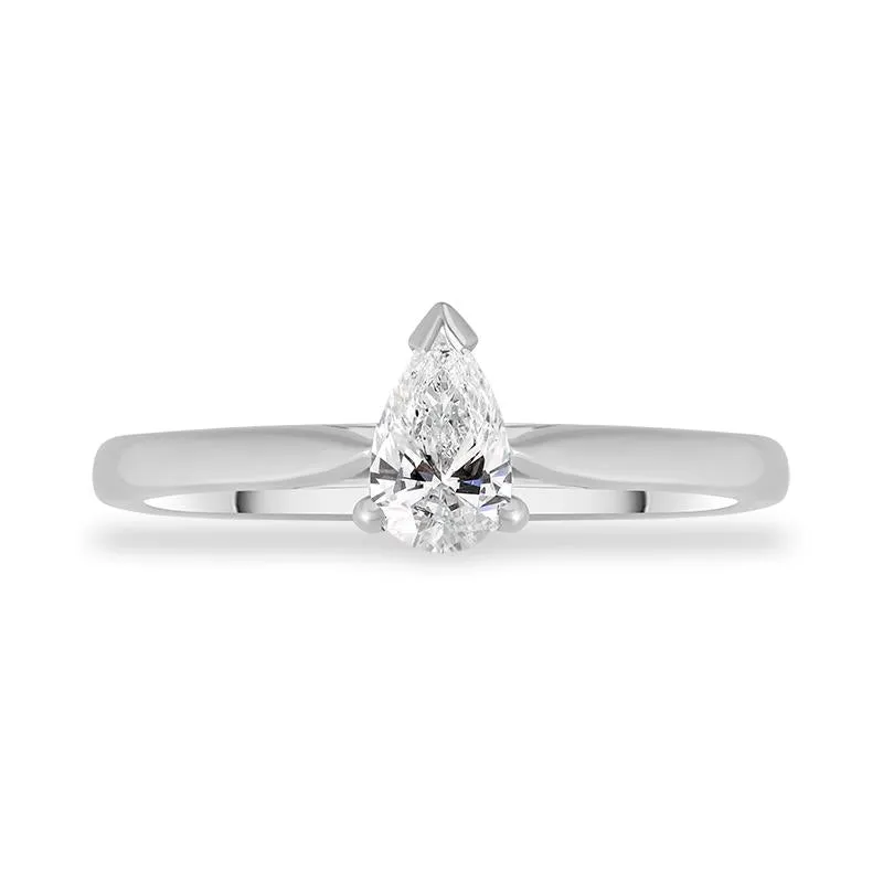 18ct White Gold Diamond Pear Cut Solitaire Ring