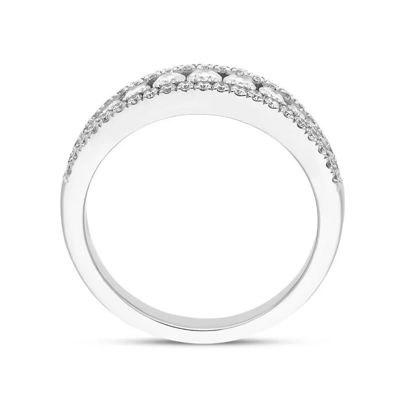 18ct White Gold Diamond Three Row Claw Set Graduating Ring