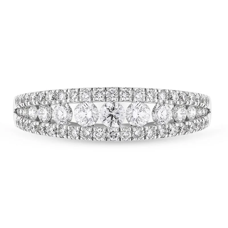 18ct White Gold Diamond Three Row Claw Set Graduating Ring