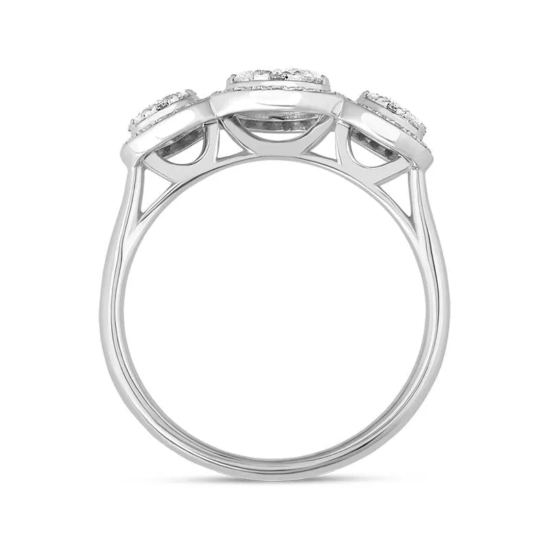 18ct White Gold Diamond Trilogy Cluster Ring