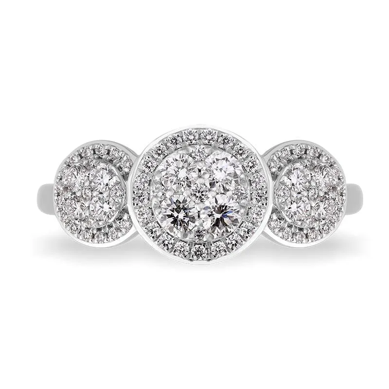 18ct White Gold Diamond Trilogy Cluster Ring