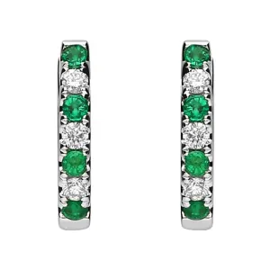 18ct White Gold Emerald and Diamond Huggie Hoop Earrings