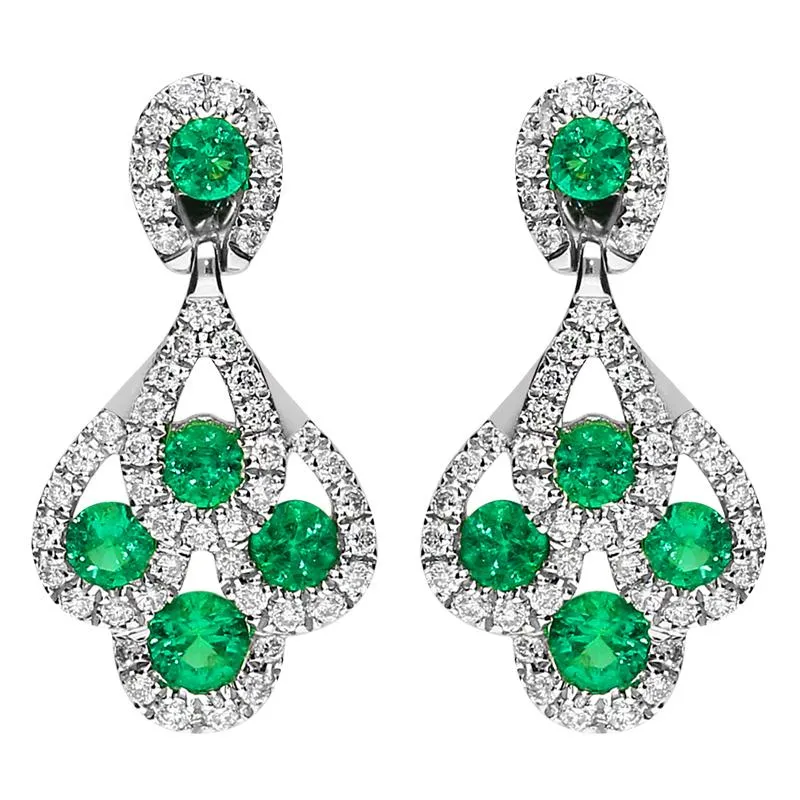 18ct White Gold Emerald and Diamond Peacock Earrings