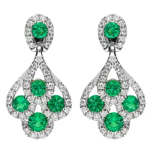 18ct White Gold Emerald and Diamond Peacock Earrings