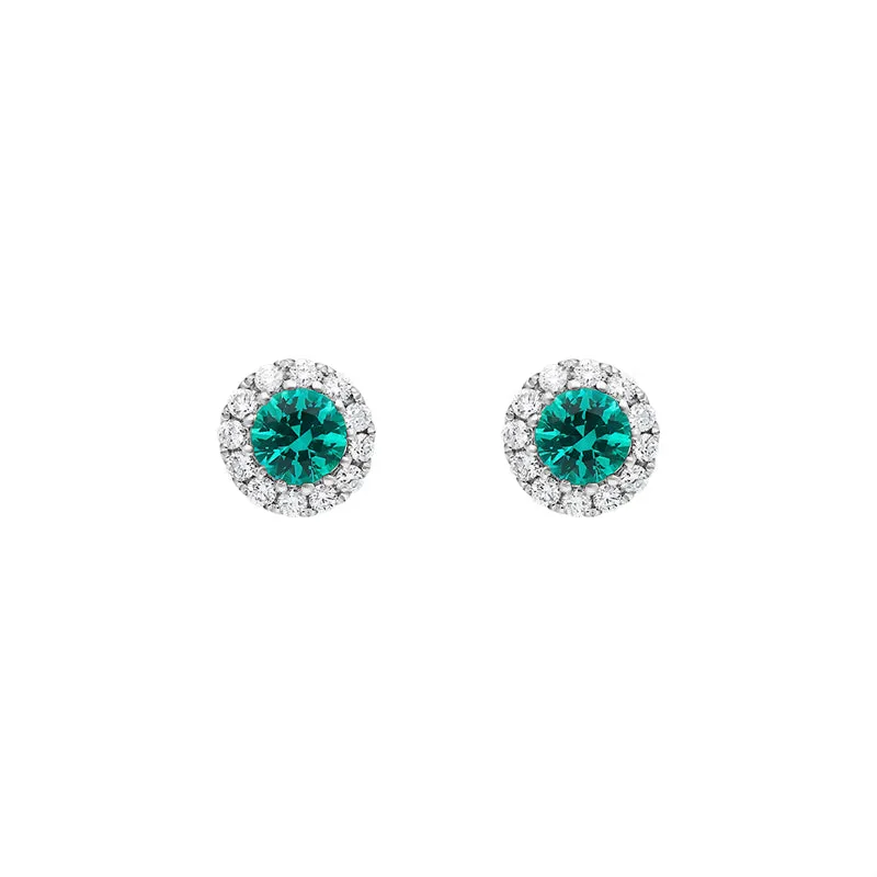 18ct White Gold Emerald and Diamond Round Stud Earrings