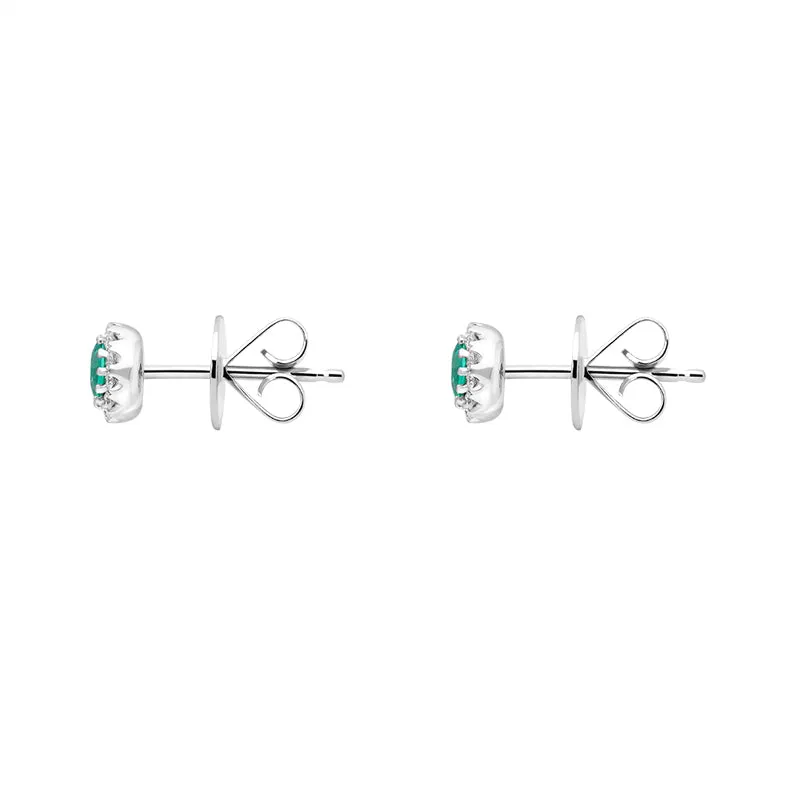 18ct White Gold Emerald and Diamond Round Stud Earrings