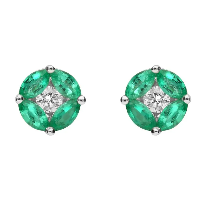 18ct White Gold Emerald and Diamond Stud Earrings