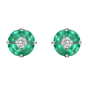 18ct White Gold Emerald and Diamond Stud Earrings