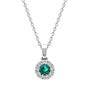 18ct White Gold Emerald Diamond Cluster Pendant