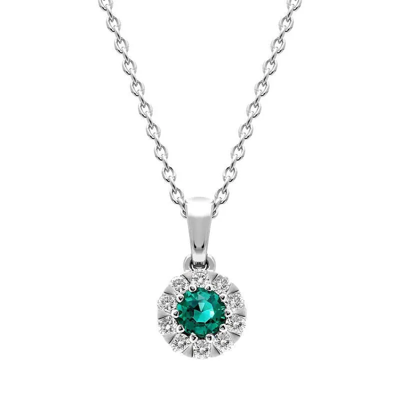 18ct White Gold Emerald Diamond Cluster Pendant