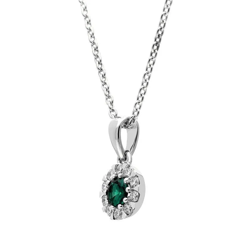 18ct White Gold Emerald Diamond Cluster Pendant