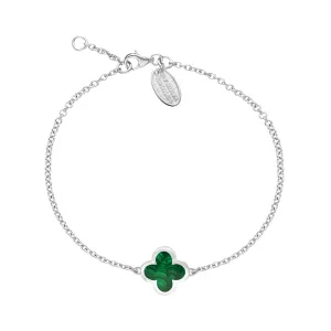 18ct White Gold Malachite Bloom Four Leaf Clover Polished Edge Bracelet