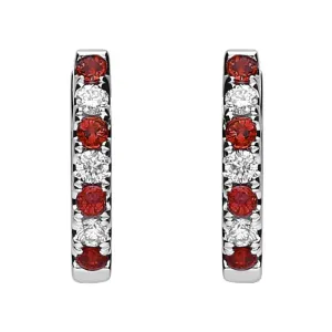 18ct White Gold Ruby and Diamond Huggie Hoop Earrings