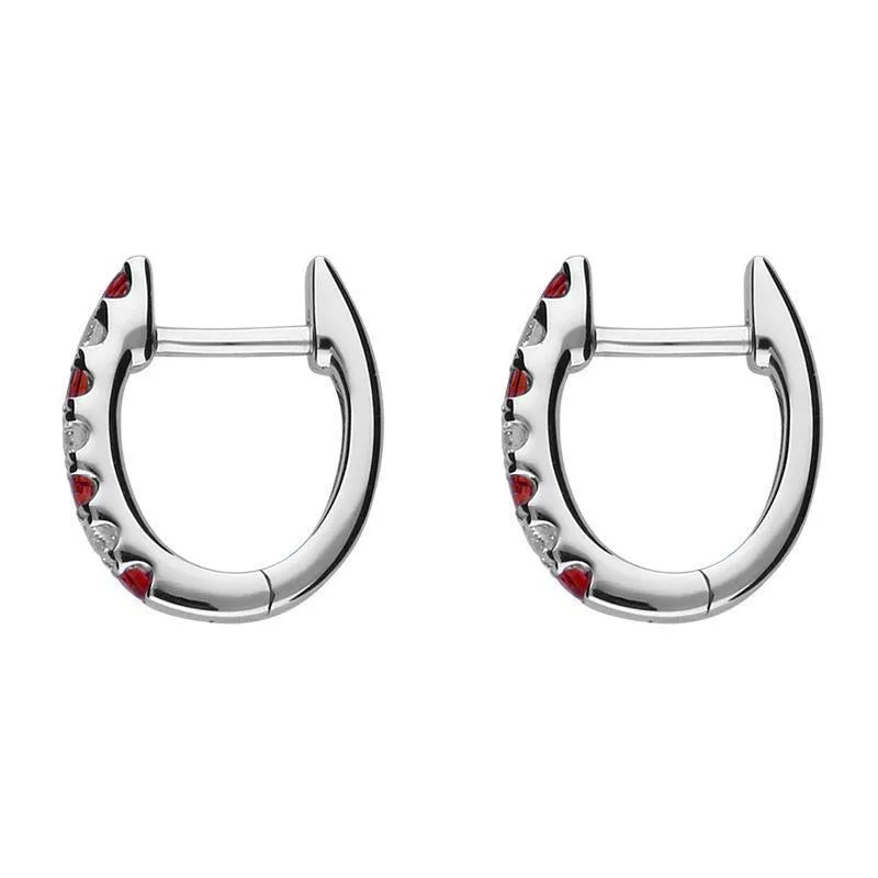 18ct White Gold Ruby and Diamond Huggie Hoop Earrings