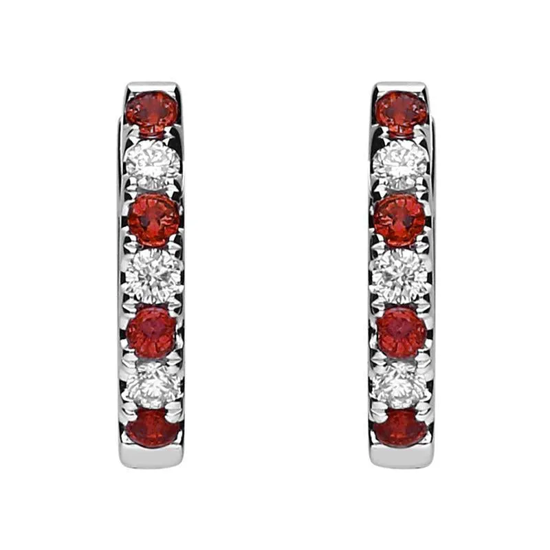 18ct White Gold Ruby and Diamond Huggie Hoop Earrings