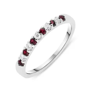 18ct White Gold Ruby Diamond Half Eternity Ring