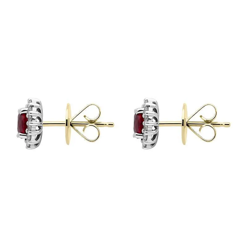 18ct White Gold Ruby Diamond Oval Cluster Earrings