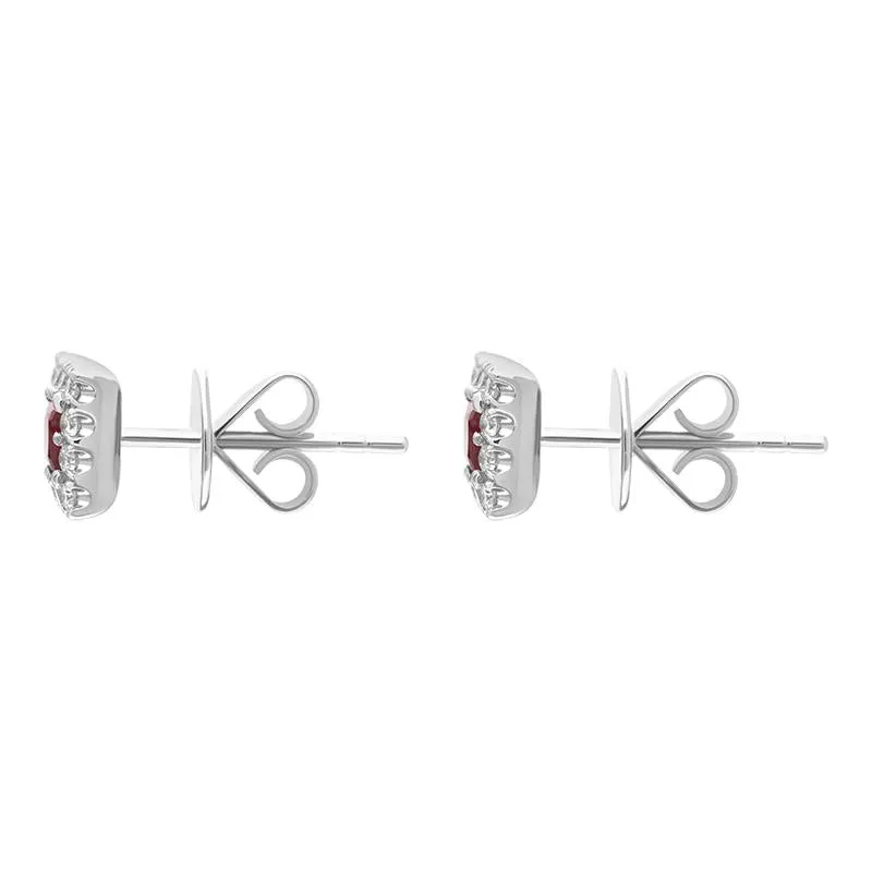 18ct White Gold Ruby Diamond Square Cluster Stud Earrings