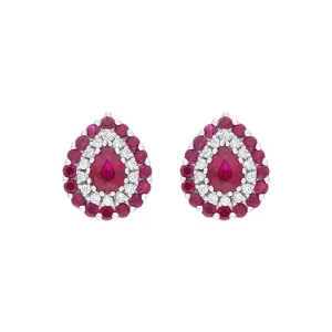 18ct White Gold Ruby Diamond Surround Teardrop Stud Earrings