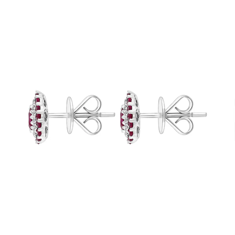 18ct White Gold Ruby Diamond Surround Teardrop Stud Earrings