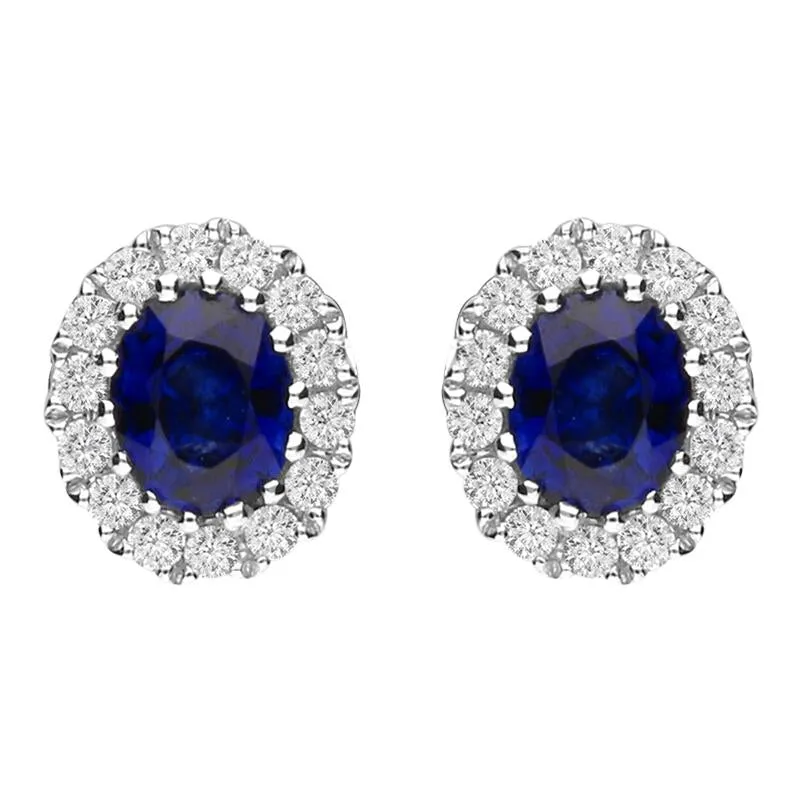 18ct White Gold Sapphire and Diamond Oval Cluster Earrings