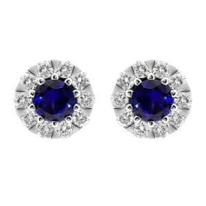 18ct White Gold Sapphire Diamond Cluster Stud Earrings