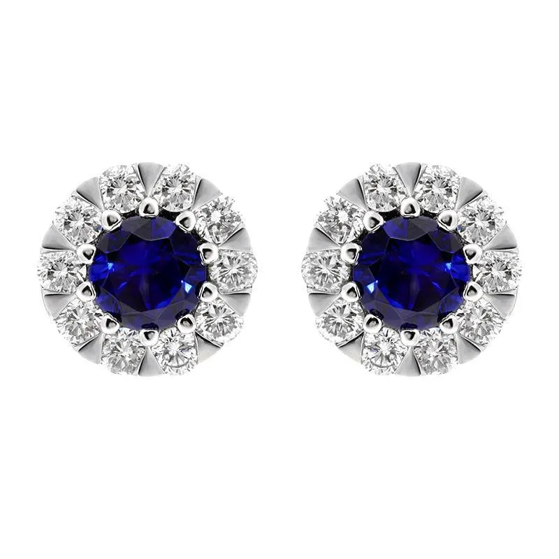 18ct White Gold Sapphire Diamond Cluster Stud Earrings