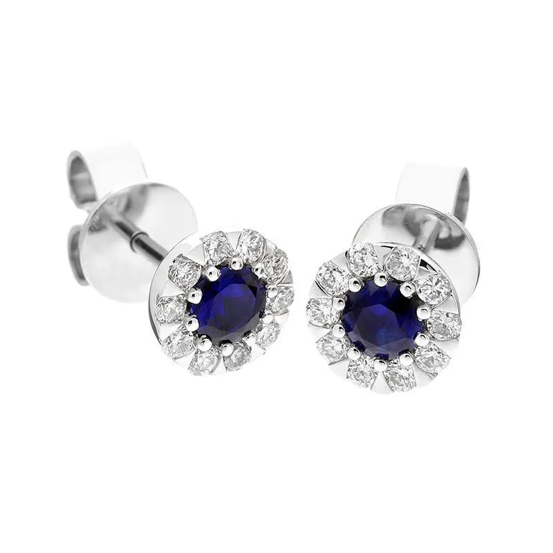 18ct White Gold Sapphire Diamond Cluster Stud Earrings