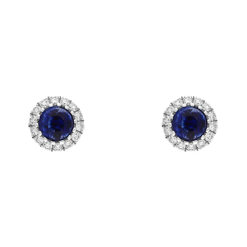 18ct White Gold Sapphire Diamond Round Cluster Stud Earrings
