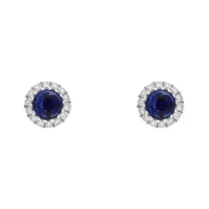 18ct White Gold Sapphire Diamond Round Cluster Stud Earrings