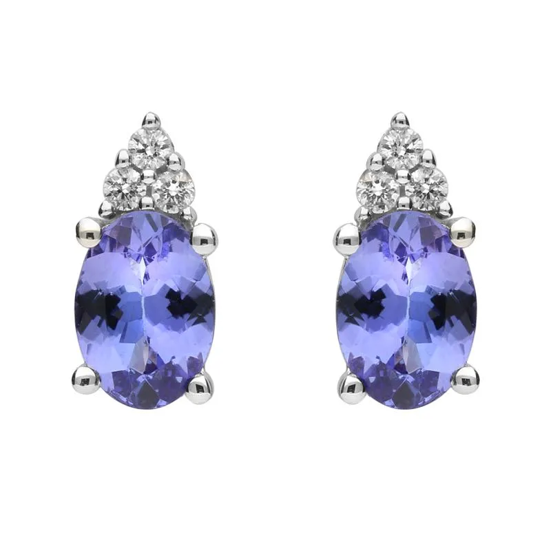 18ct White Gold Tanzanite and Diamond Drop Stud Earrings