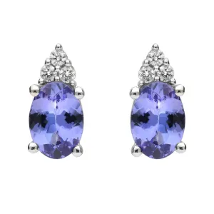 18ct White Gold Tanzanite and Diamond Drop Stud Earrings