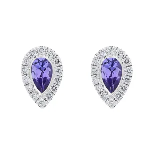 18ct White Gold Tanzanite Diamond Pear Stud Earrings
