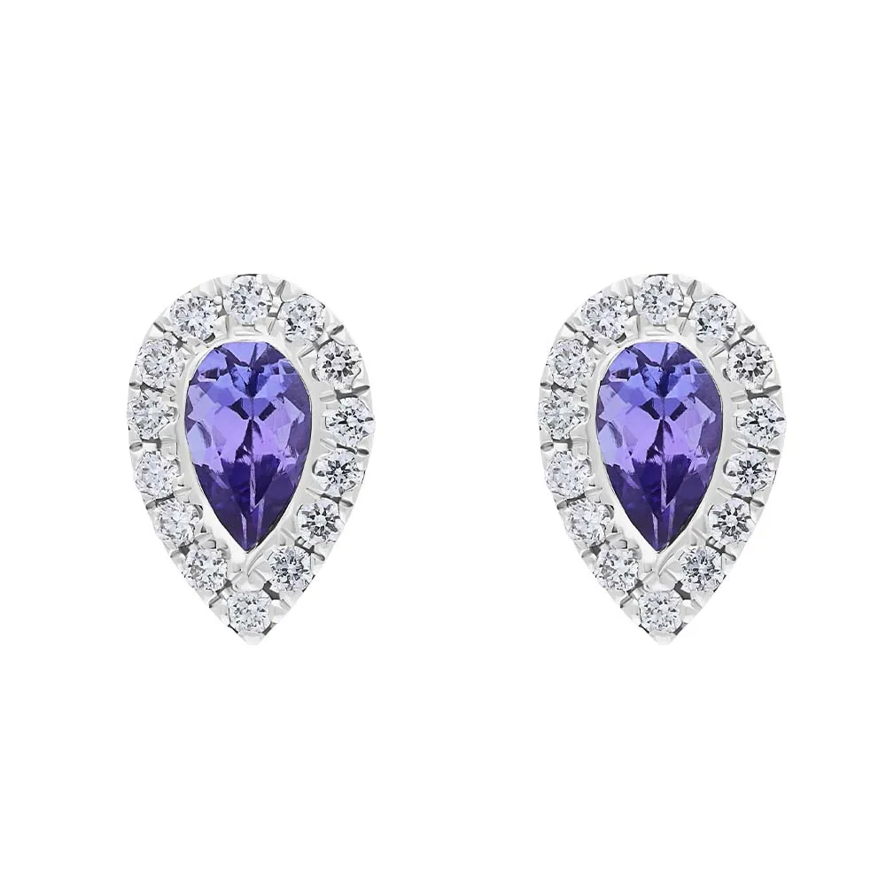 18ct White Gold Tanzanite Diamond Pear Stud Earrings