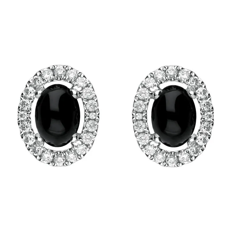 18ct White Gold Whitby Jet 0.19ct Diamond Oval Stud Earrings