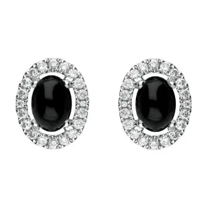 18ct White Gold Whitby Jet 0.19ct Diamond Oval Stud Earrings