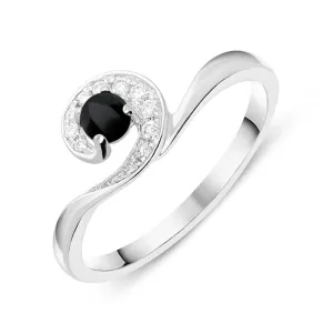 18ct White Gold Whitby Jet Diamond Stone Swirl Ring