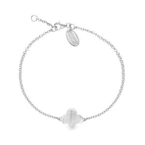 18ct White Gold White Mother of Pearl Bloom Four Leaf Clover Polished Edge Bracelet