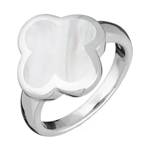 18ct White Gold White Mother of Pearl Bloom Four Leaf Clover Ring
