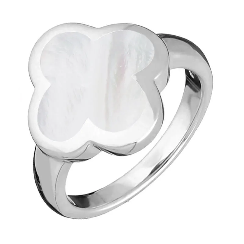 18ct White Gold White Mother of Pearl Bloom Four Leaf Clover Ring