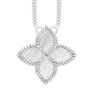 18ct White Gold White Mother of Pearl Eden Large Marquise Flower Necklace